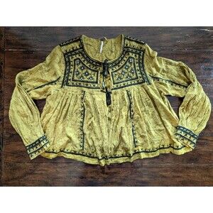 Free People Twilight Folk Embroidered Cropped Jacket Size M